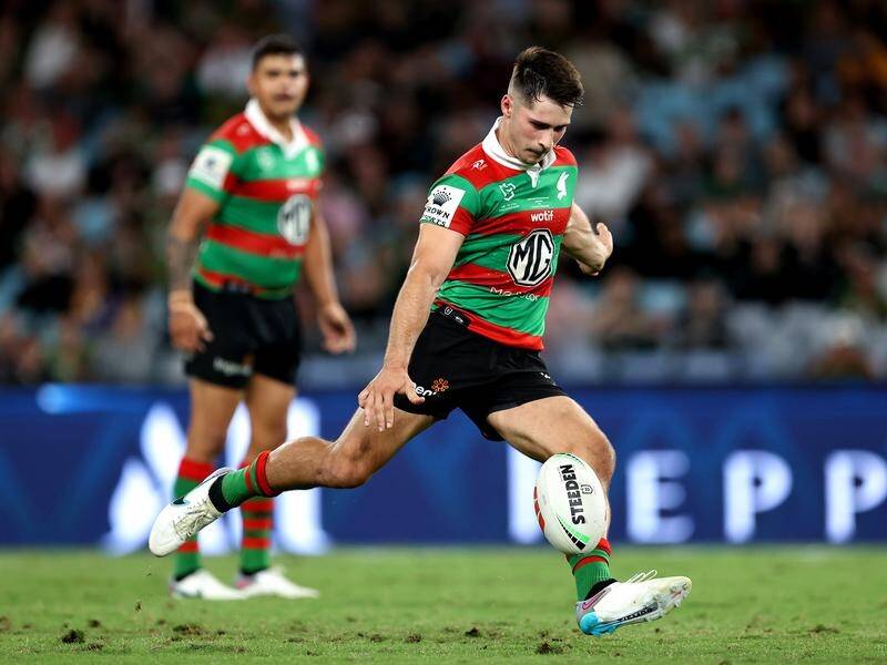 Lachlan Ilias was spot on while kicking the golden-point field goal in Souths' win over Manly. (Brendon Thorne/AAP PHOTOS)